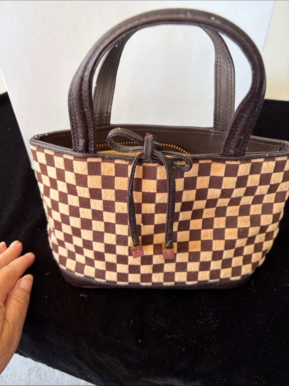 Louis Vuitton Brown and Tan Checkered Mini Tote purse with Bow Tie